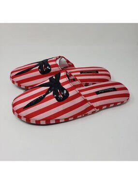 Victoria's Secret Red & White Striped Satin Slippers Size  M